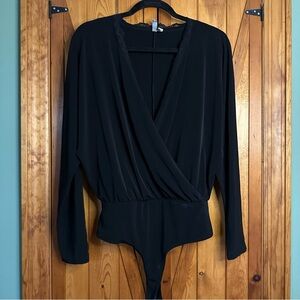 ASOS Black Wrap Long Sleeve Bodysuit